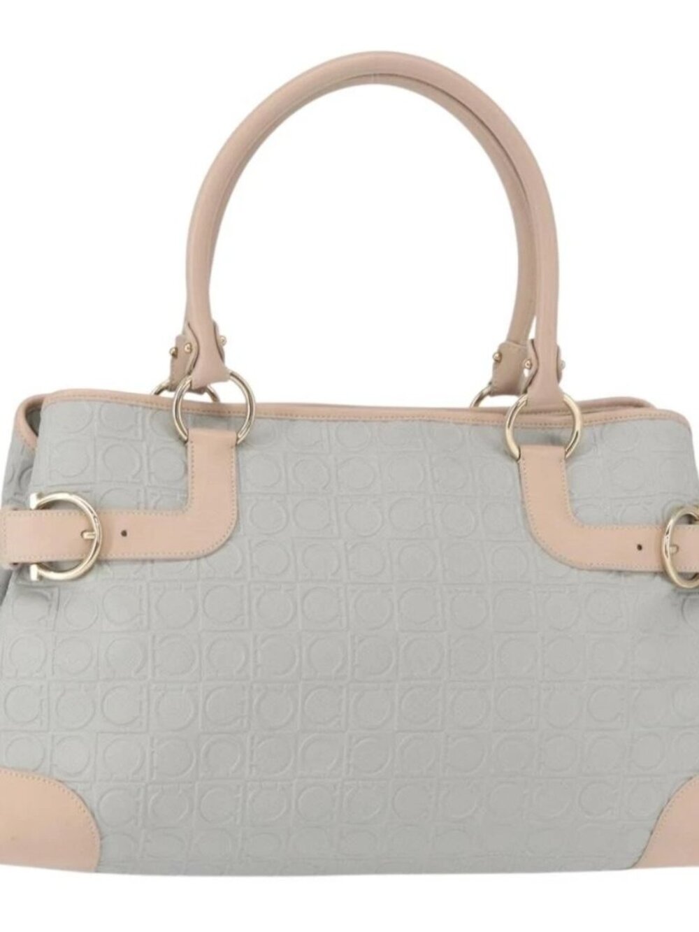 Salvatore Ferragamo Gancini Tote Bag Leather Gray Gold Auth BA8969 - Picture 1 of 14